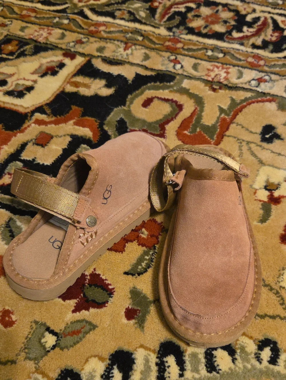 UGG Kids Tan Suede Clogs with Adjustable Back Strap